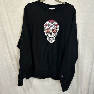 Vtg. Champion Reverse Weave DIA DE LOS MUERTOS Crew Sweatshirt Black men XL